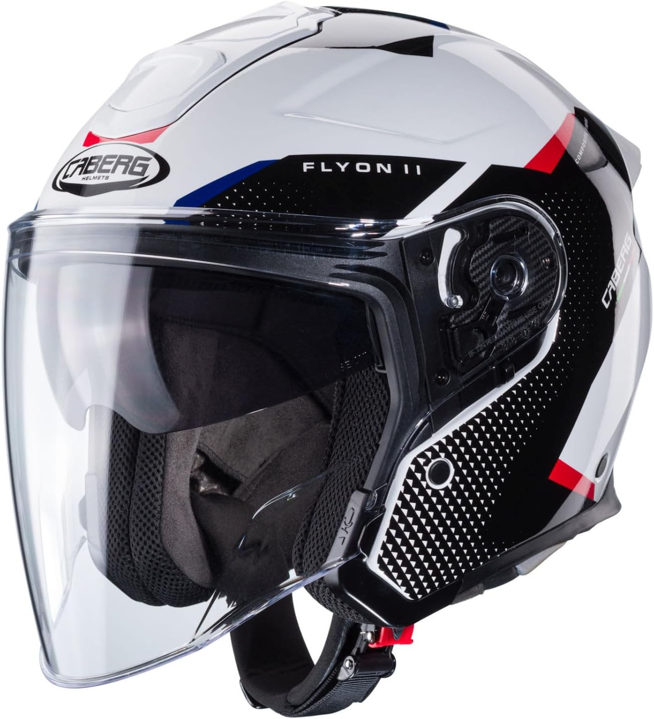 Casco moto scooter jet CABERG Flyon II Bianco/Nero/Rosso/Blu