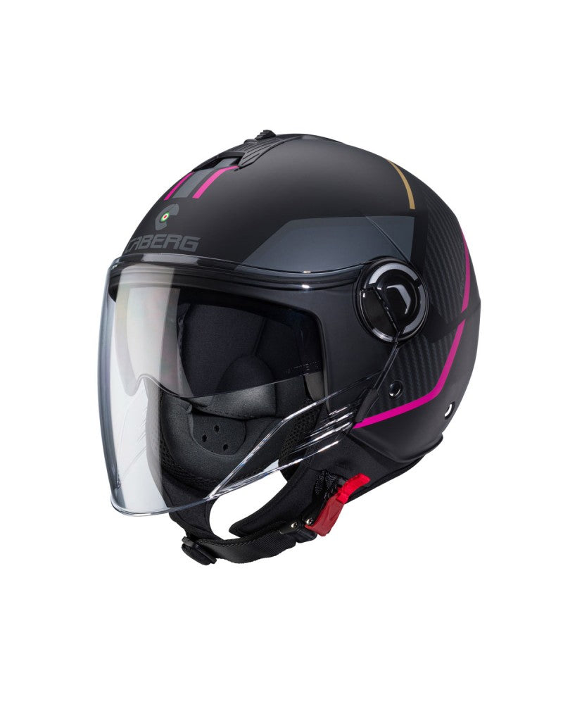 Casco moto scooter jet CABERG Riviera V4X Geo Nero Opaco Antracite Fucsia