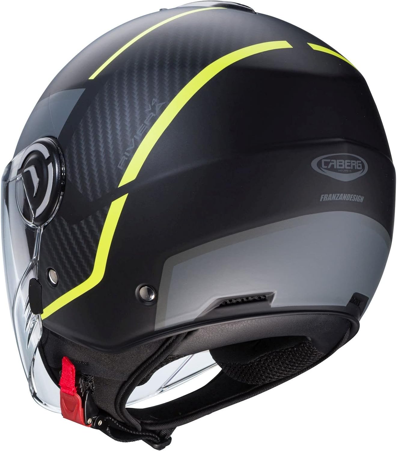 Casco moto scooter jet CABERG Riviera V4X Geo Nero Opaco Antracite Giallo Fluo