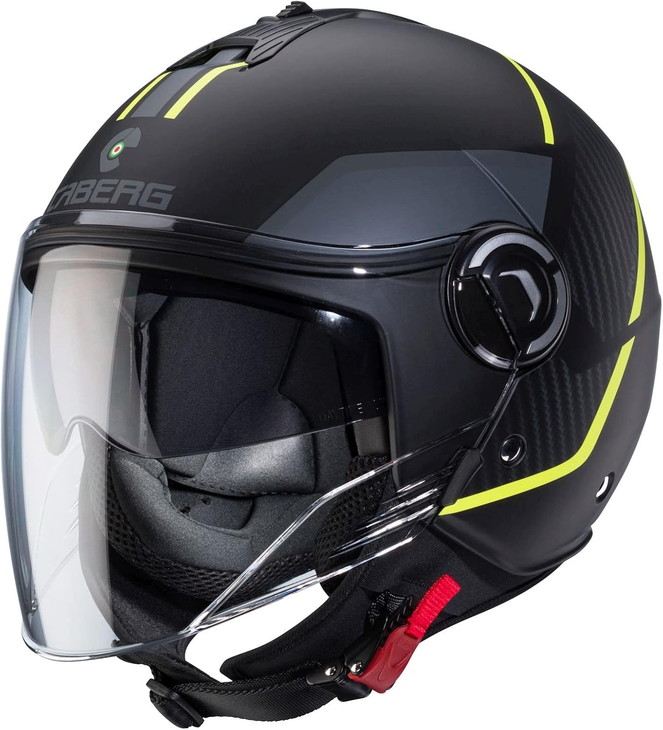 Casco moto scooter jet CABERG Riviera V4X Geo Nero Opaco Antracite Giallo Fluo