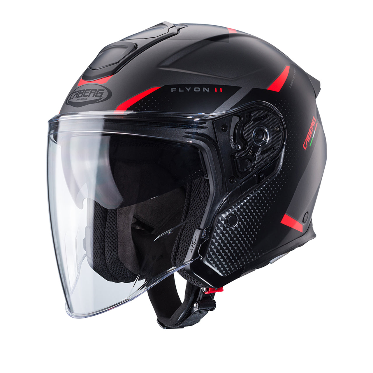 Casco moto scooter jet CABERG Flyon II in carbonio Grigio Opaco/Rosso/nero