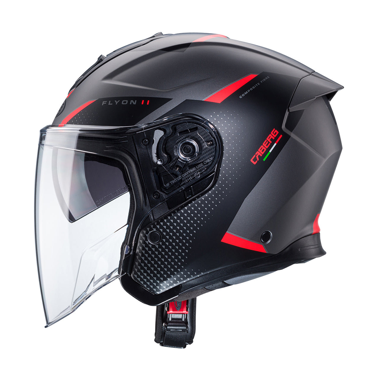 Casco moto scooter jet CABERG Flyon II in carbonio Grigio Opaco/Rosso/nero