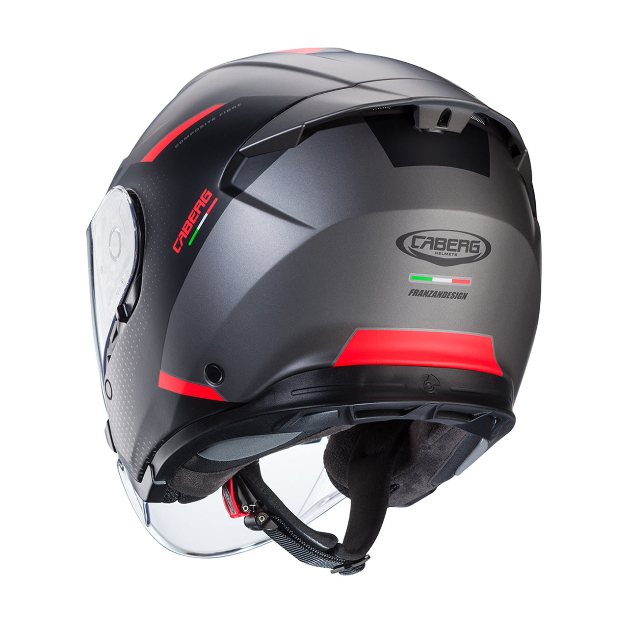 Casco moto scooter jet CABERG Flyon II in carbonio Grigio Opaco/Rosso/nero