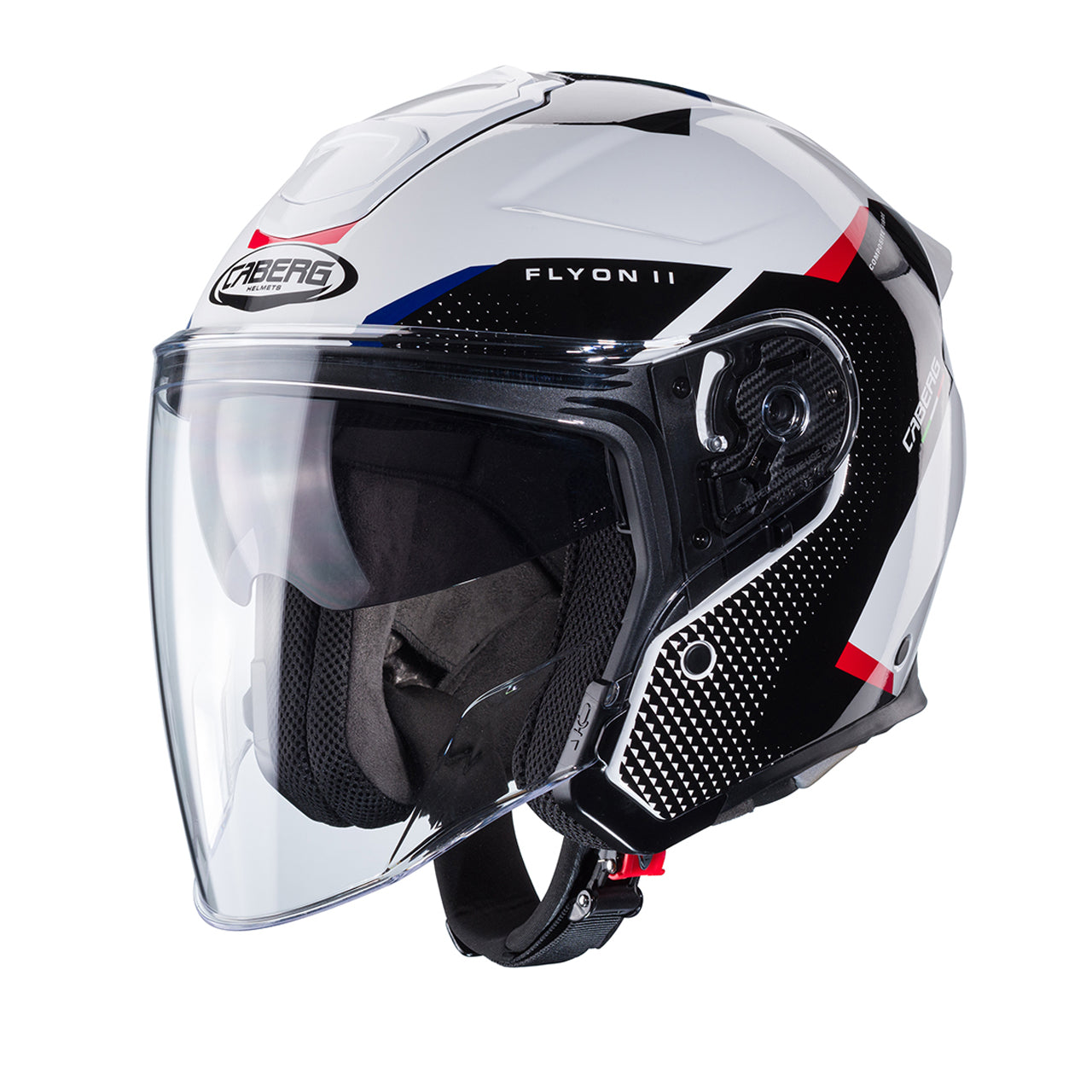 Casco moto scooter jet CABERG Flyon II Bianco/Nero/Rosso/Blu