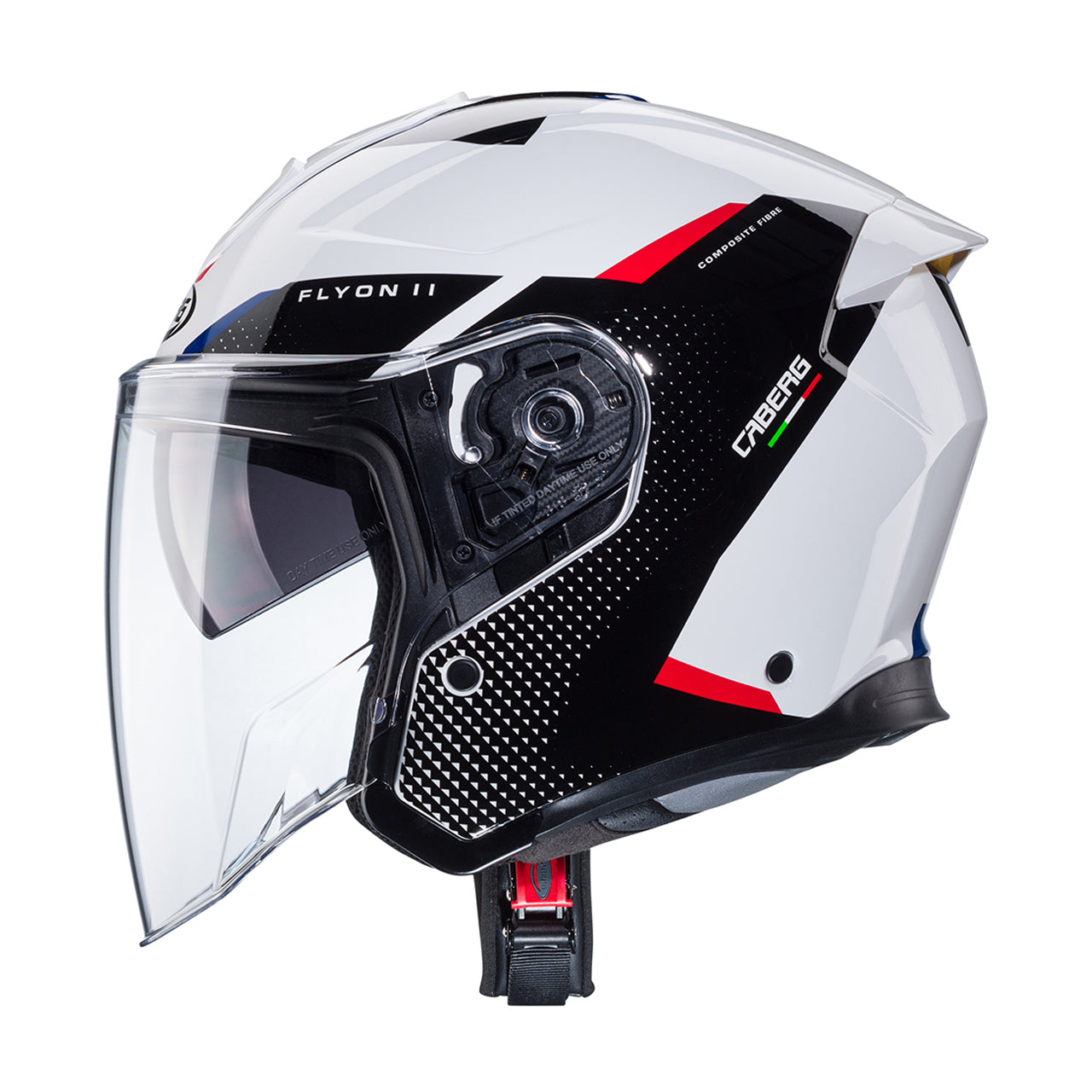 Casco moto scooter jet CABERG Flyon II Bianco/Nero/Rosso/Blu