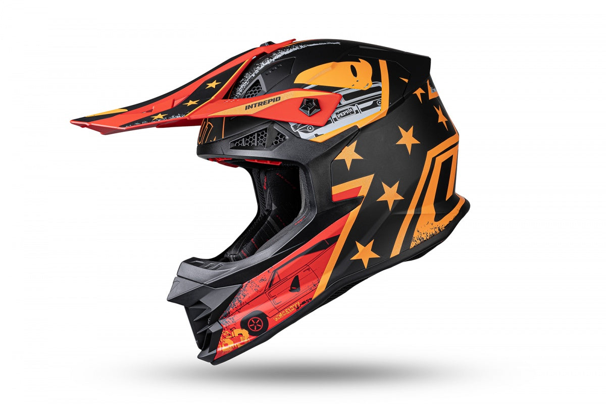 Casco motocross Intrepid nero, rosso e arancione UfoPlast