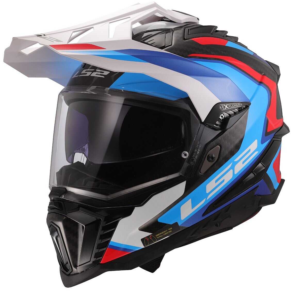 Casco da moto Adventure LS2 MX701 EXPLORER CARBON FRONTIER II WHITE BLUE