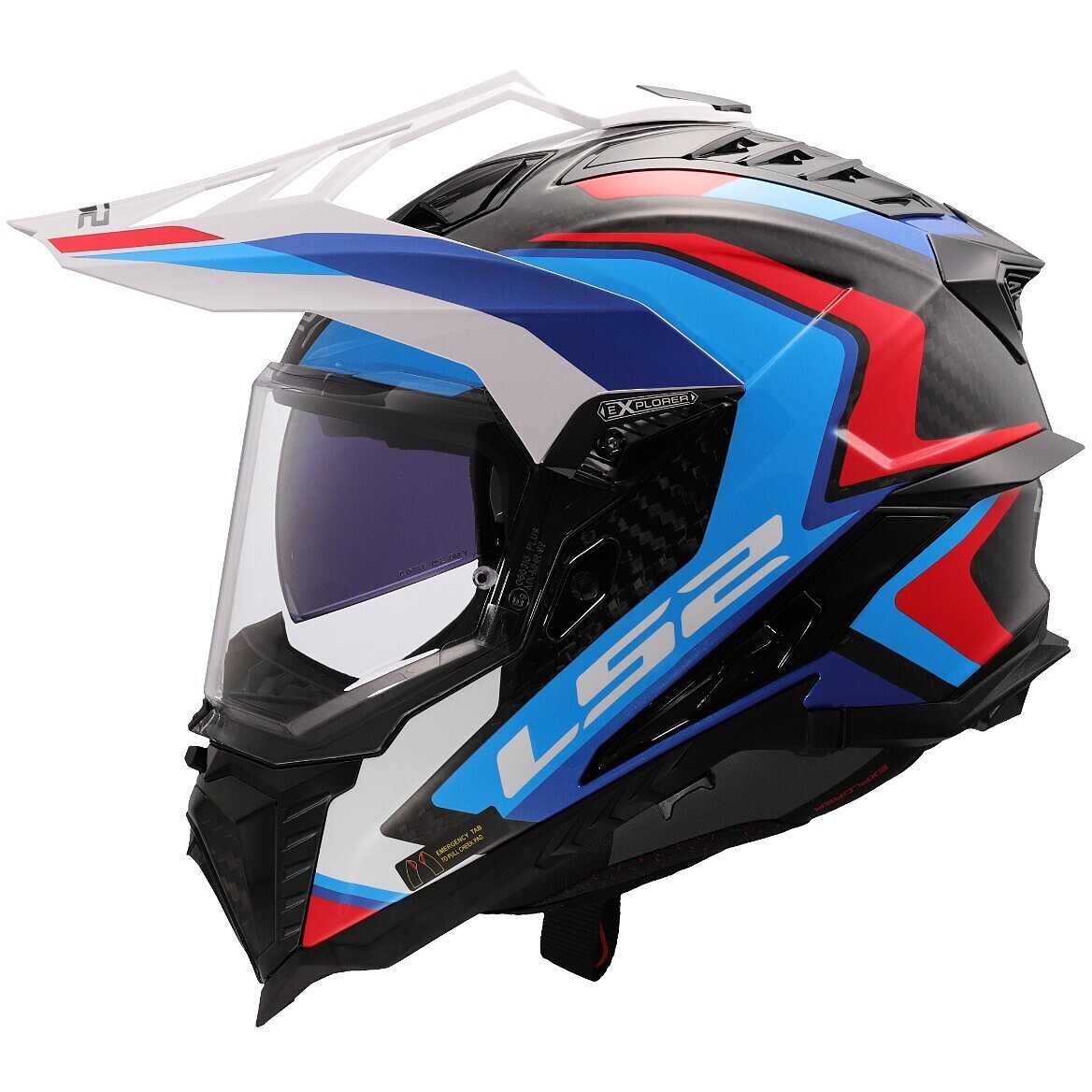 Casco da moto Adventure LS2 MX701 EXPLORER CARBON FRONTIER II WHITE BLUE