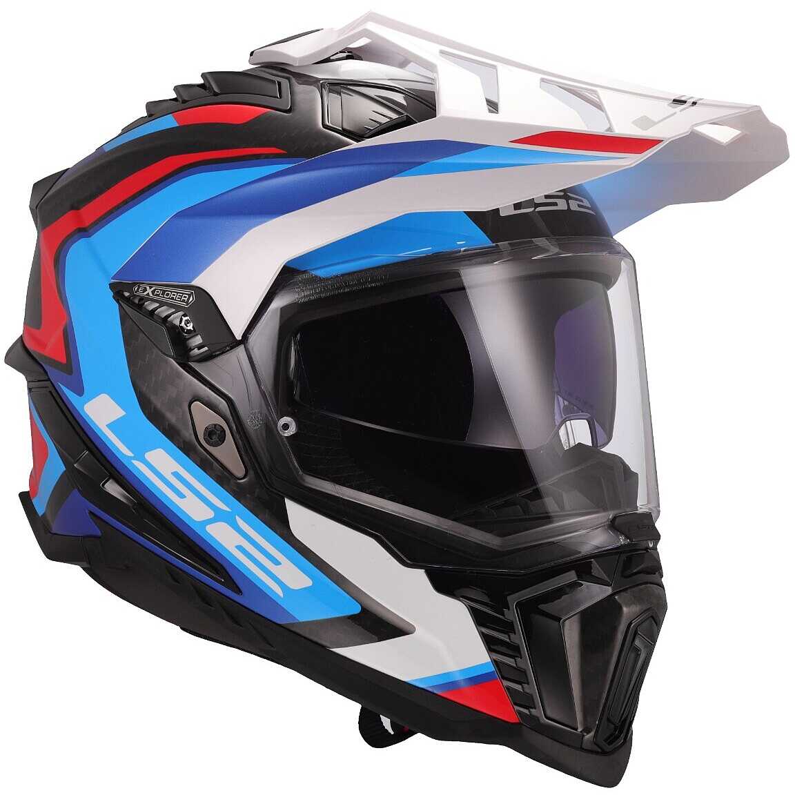 Casco da moto Adventure LS2 MX701 EXPLORER CARBON FRONTIER II WHITE BLUE