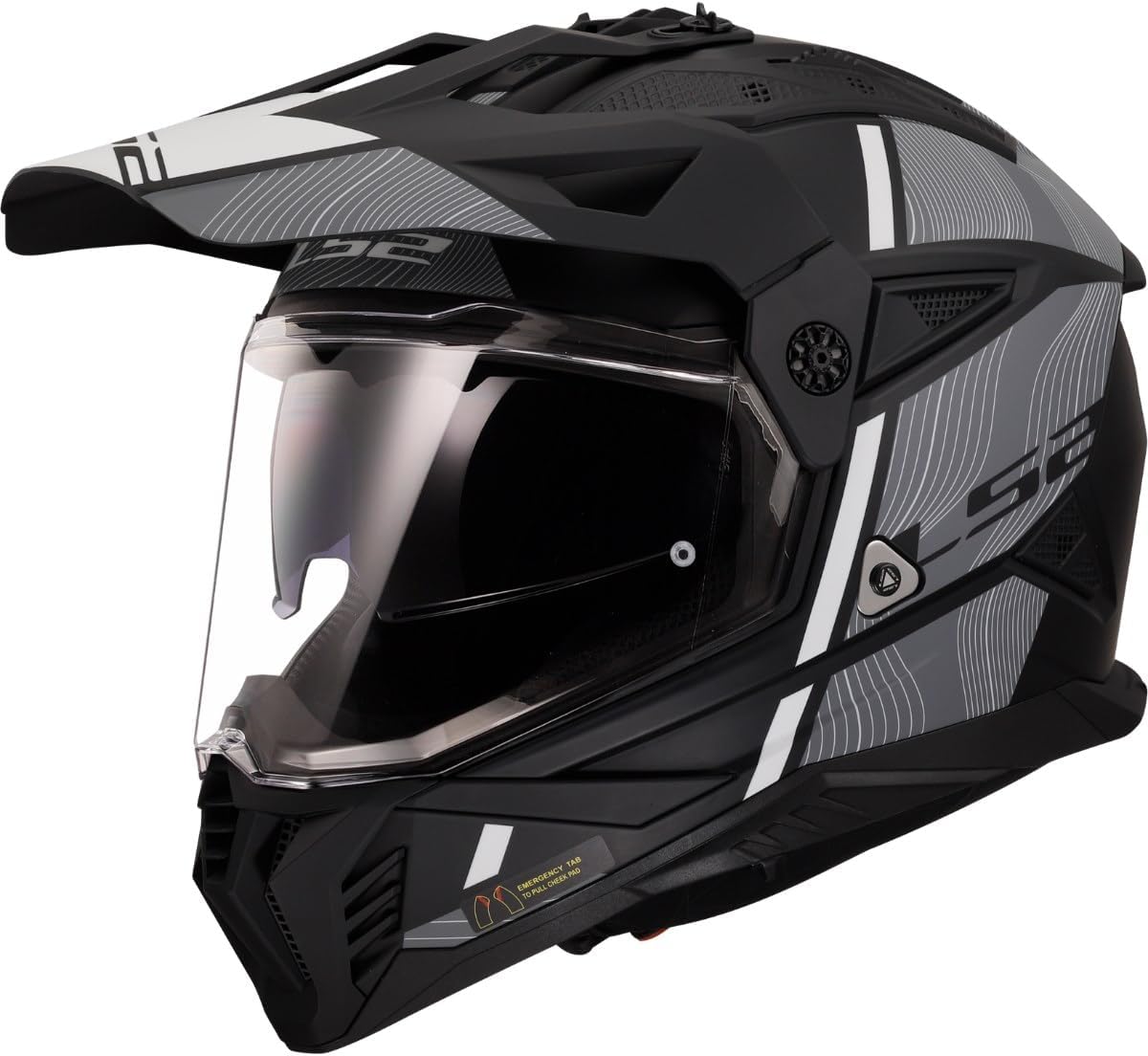 Casco Motocross Enduro LS2 MX702 PIONEER II HILL MATT BLACK WHITE