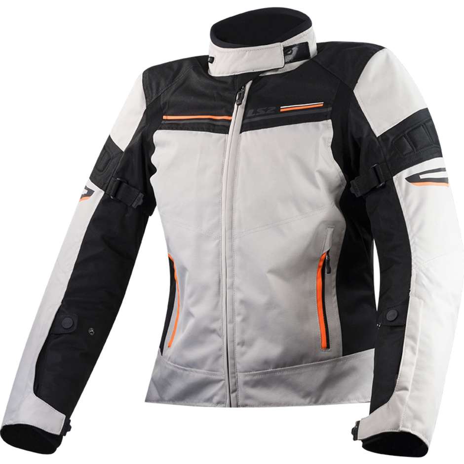 Giacca per moto in tessuto Donna LS2 SHADOW LADY JACKET LIGHT GREY BLACK ORANGE