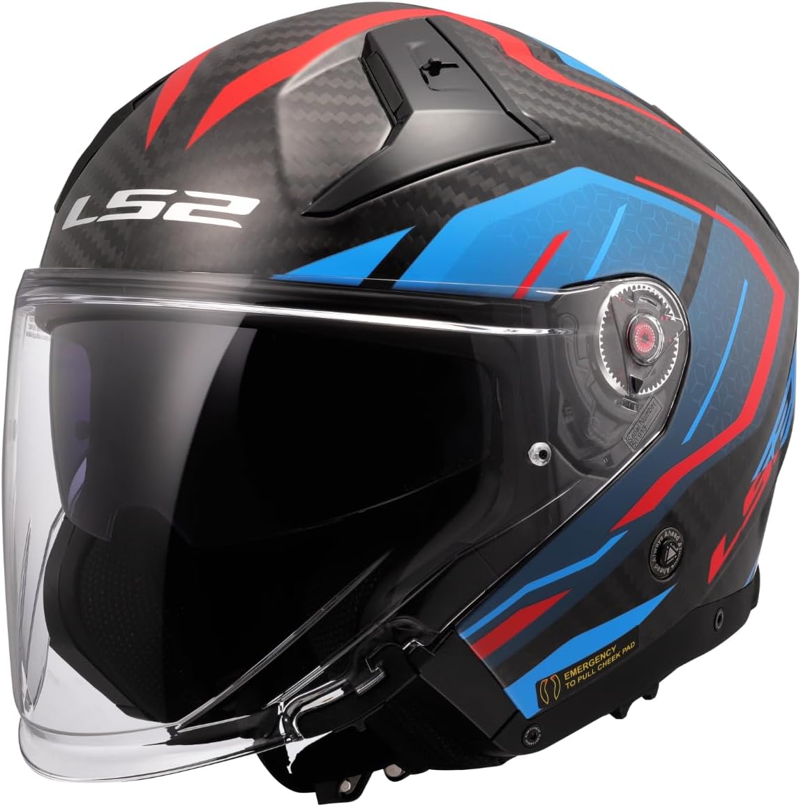 Casco Jet per moto in carbonio LS2 OF603 INFINITY II C URUS BLUE RED