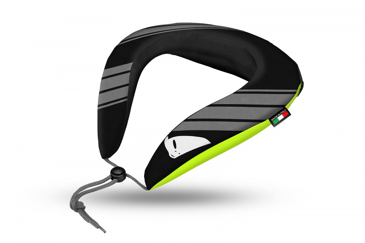 Supporto collo motocross in poliuretano espanso nero e giallo fluo UfoPlast