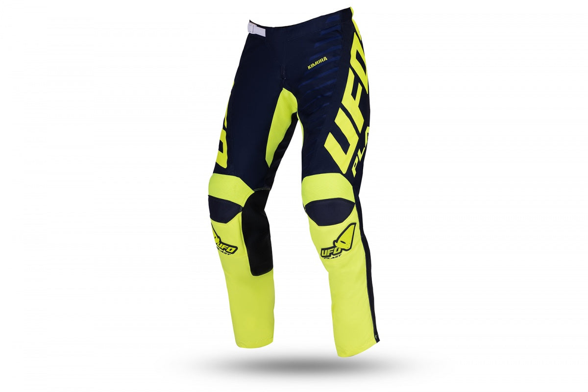 Pantaloni motocross Kimura da bambino blu e giallo fluo UfoPlast