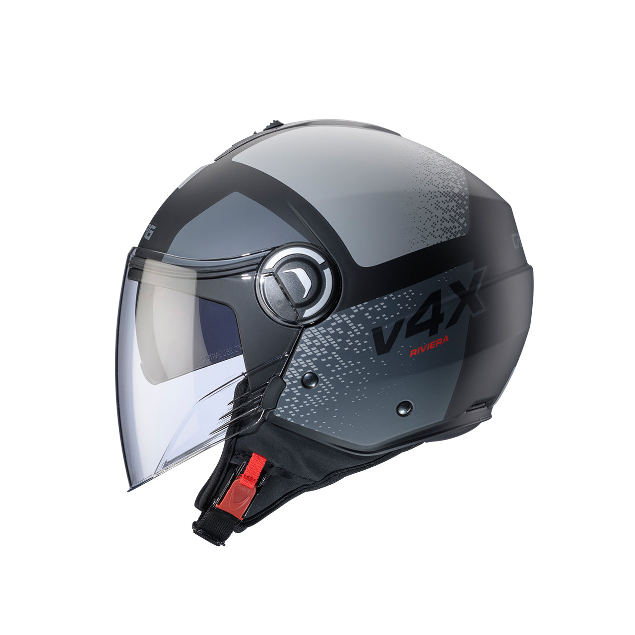 Casco moto scooter jet CABERG Riviera V4X ALPHA Nero opaco/Antracite/Grigio