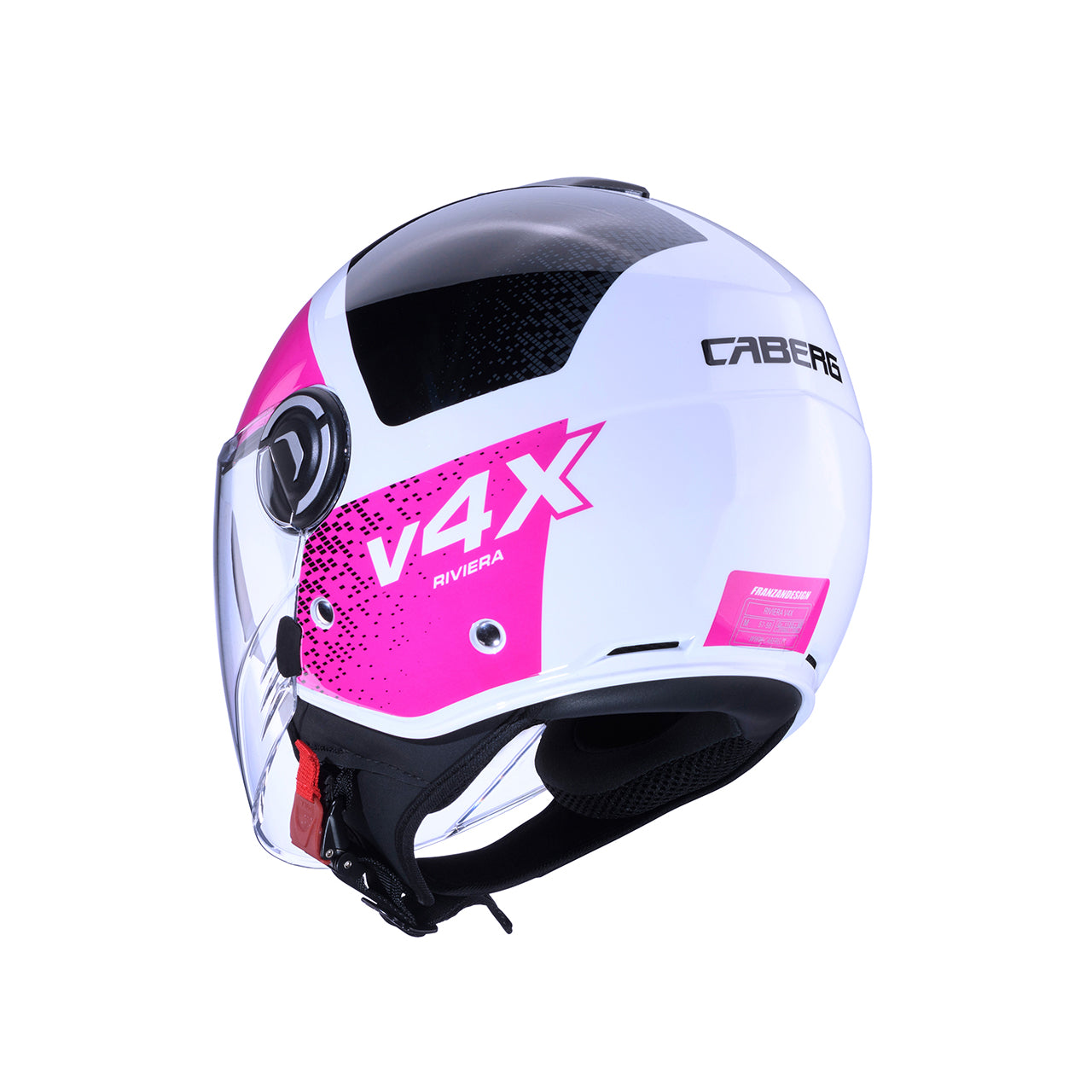 Casco moto scooter jet CABERG Riviera V4X ALPHA Bianco/Nero/Fucsia