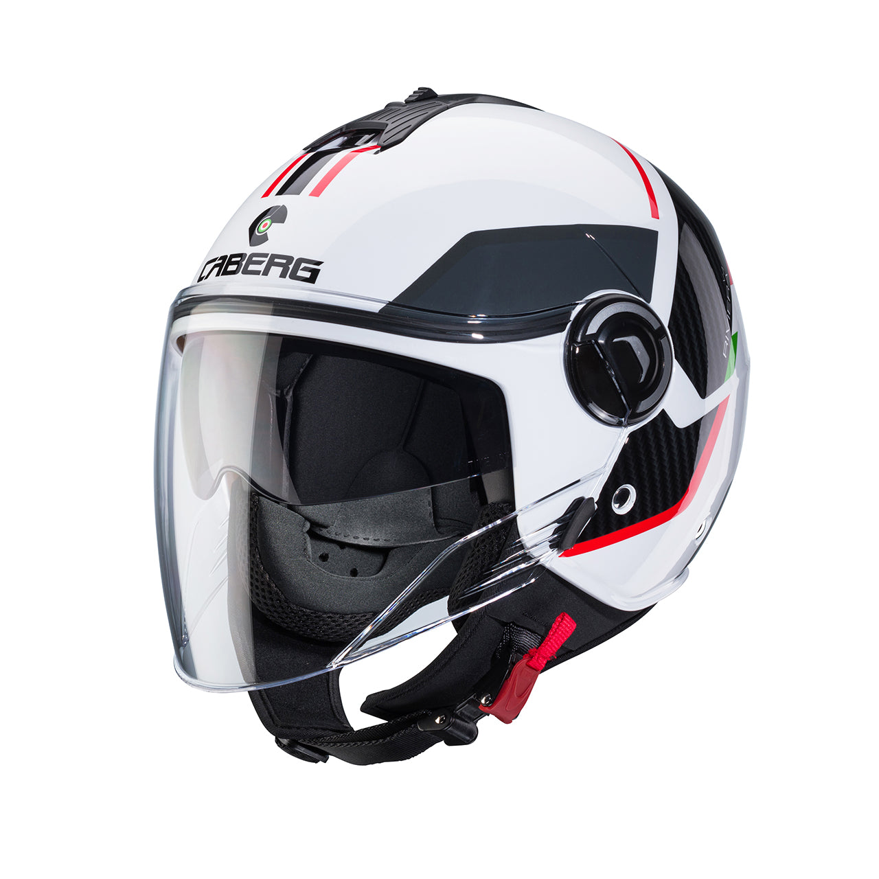 Casco moto scooter jet CABERG Riviera V4X Geo Italia Bianco Nero Rosso 