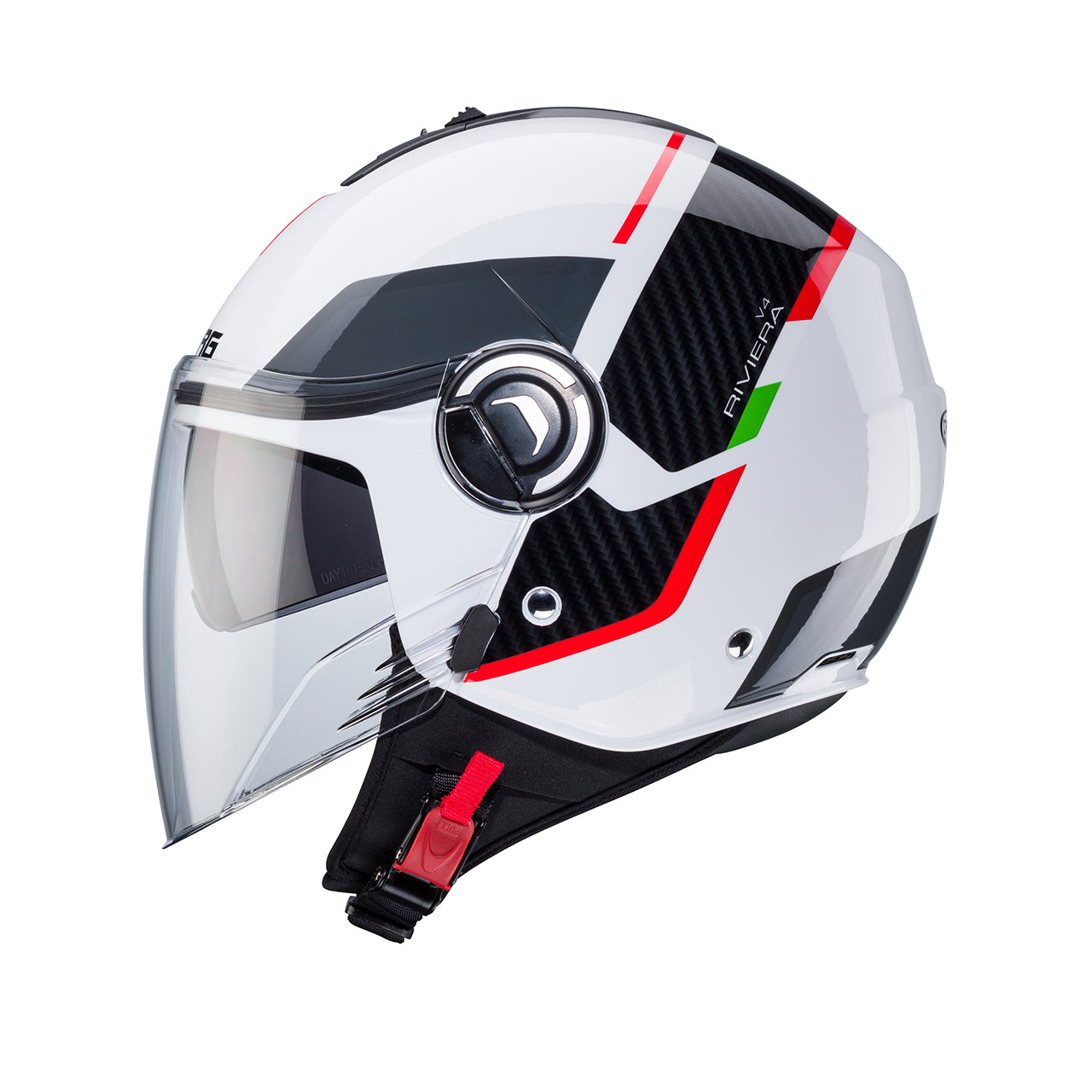 Casco moto scooter jet CABERG Riviera V4X Geo Italia Bianco Nero Rosso 