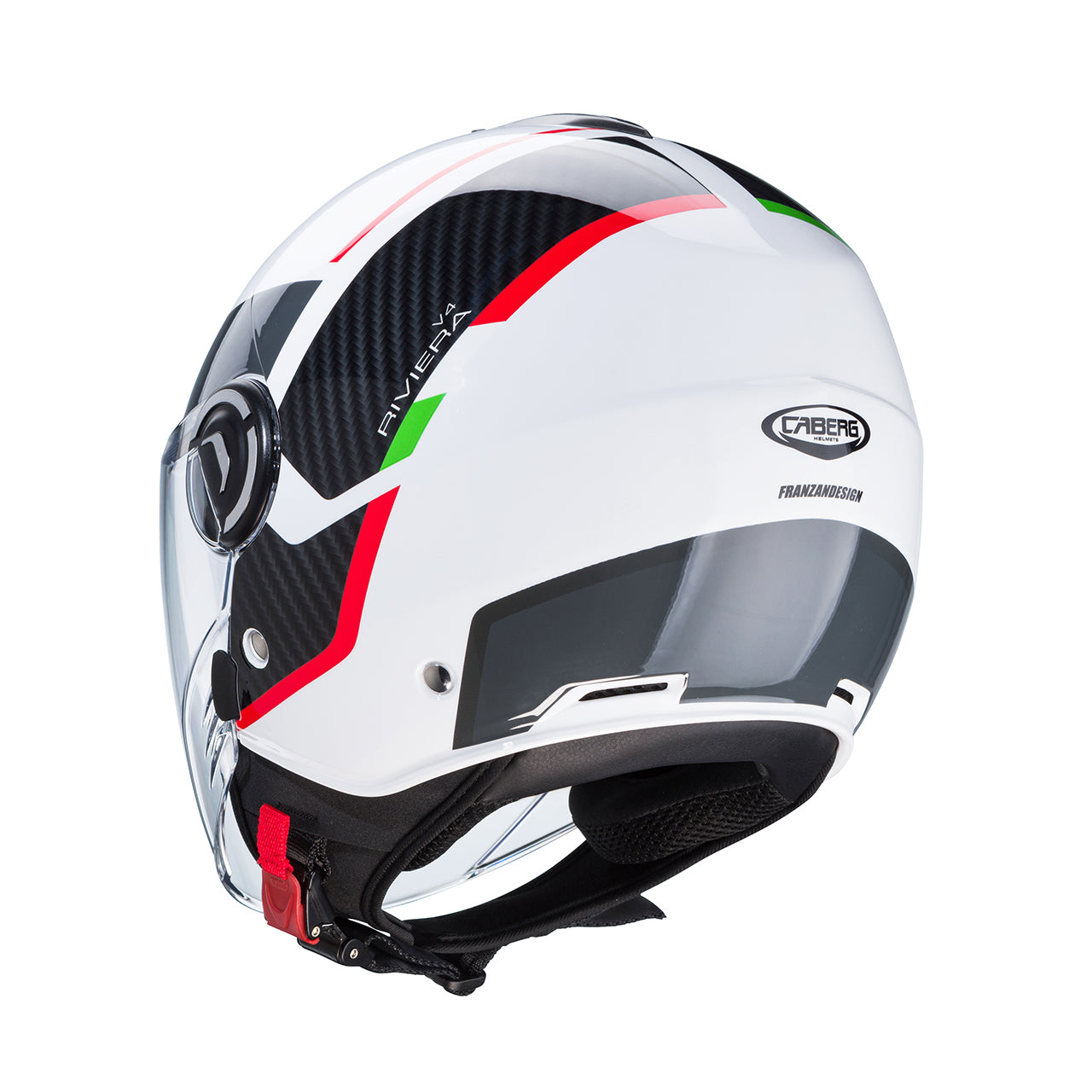 Casco moto scooter jet CABERG Riviera V4X Geo Italia Bianco Nero Rosso 