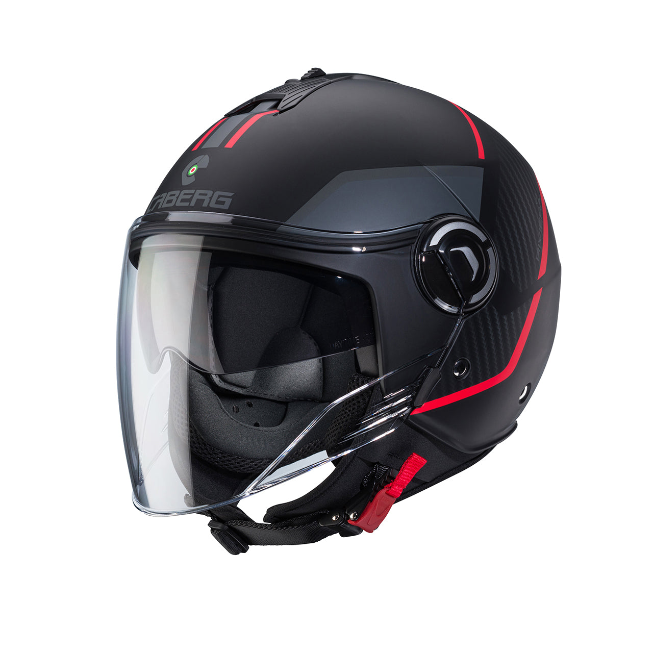 Casco moto scooter jet CABERG Riviera V4X Geo Nero Opaco Antracite Rosso