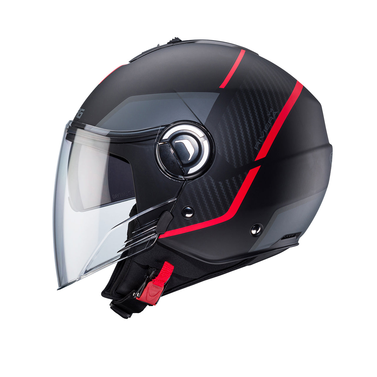 Casco moto scooter jet CABERG Riviera V4X Geo Nero Opaco Antracite Rosso