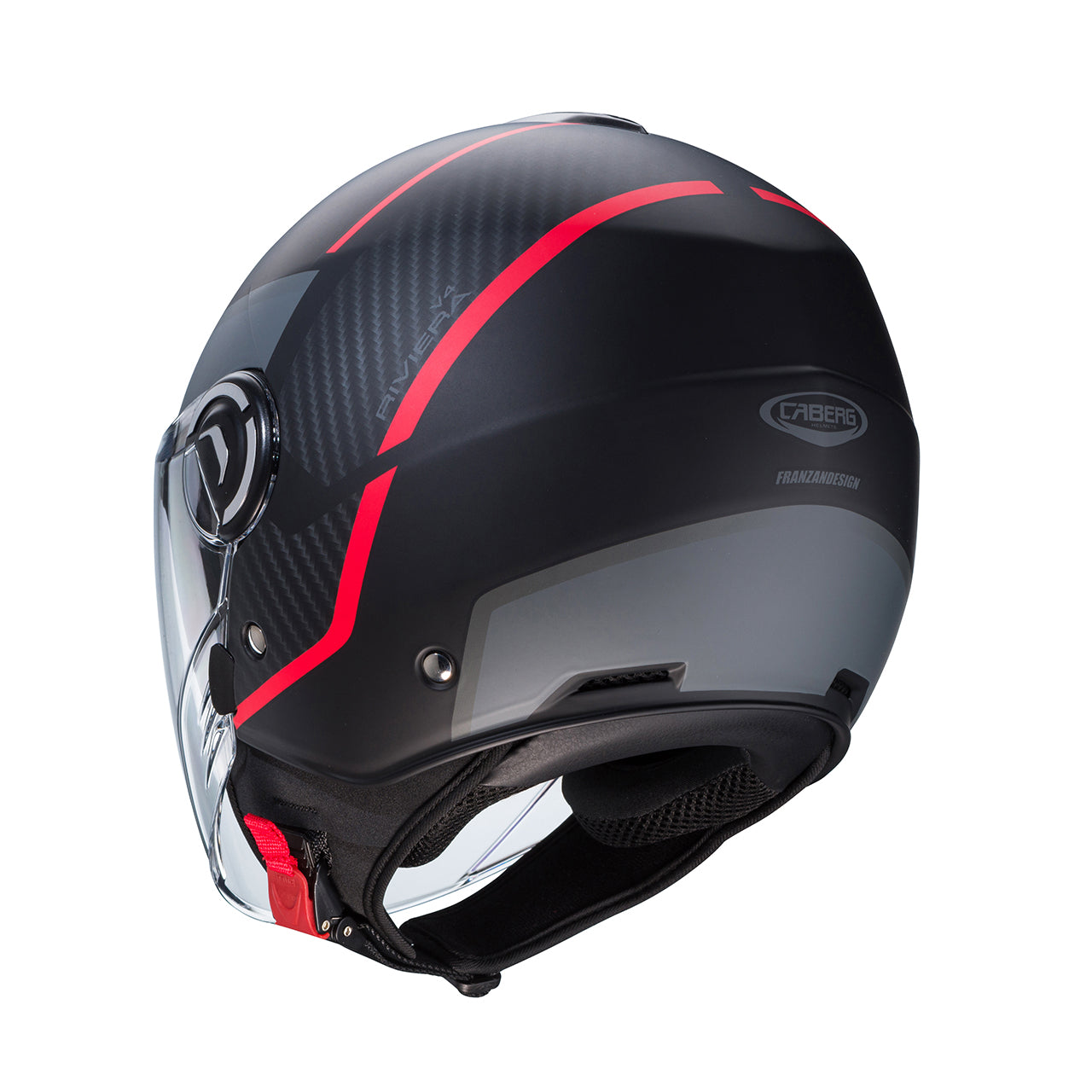 Casco moto scooter jet CABERG Riviera V4X Geo Nero Opaco Antracite Rosso