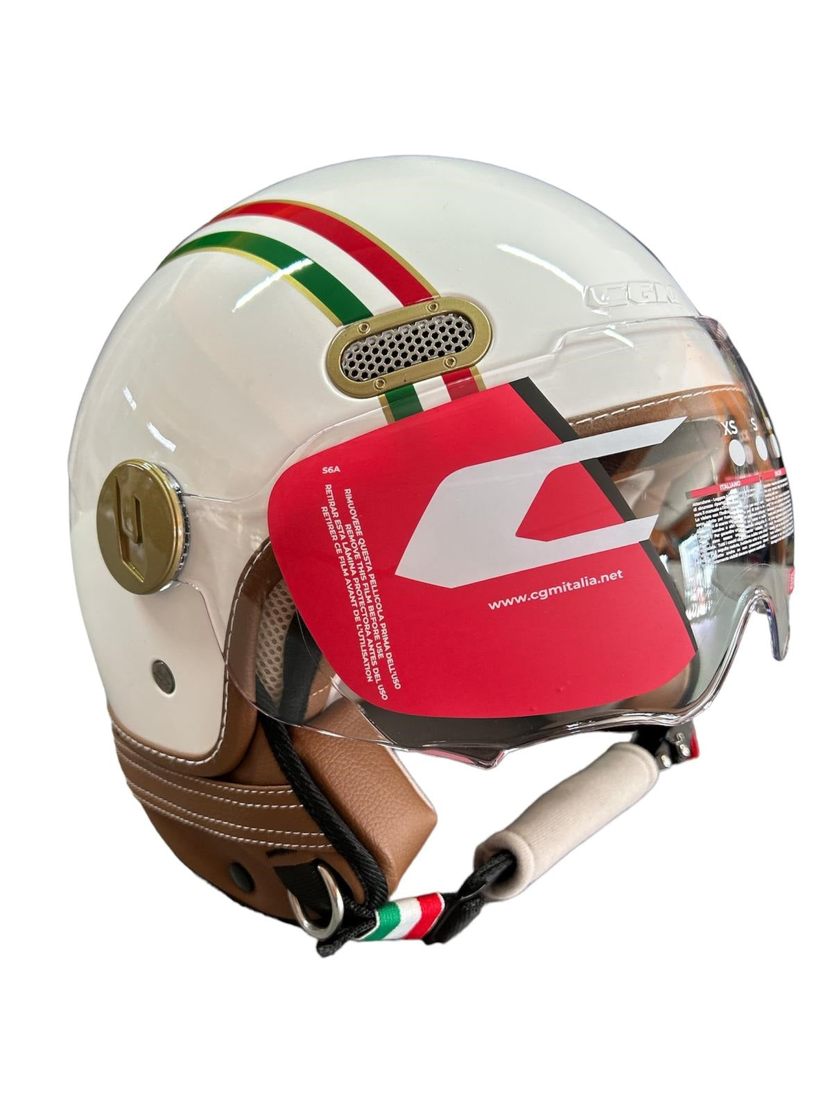 Casco Jet Cgm Uomo Donna Scooter 191 PIX  Verde Bianco Rosso Visiera sagomata