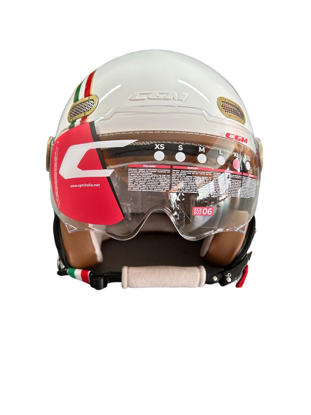 Casco Jet Cgm Uomo Donna Scooter 191 PIX  Verde Bianco Rosso Visiera sagomata