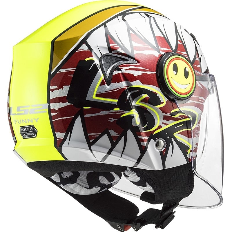 Casco Jet moto scooter Bambini LS2 OF602 FUNNY CRUNCH WHITE H-V YELLOW