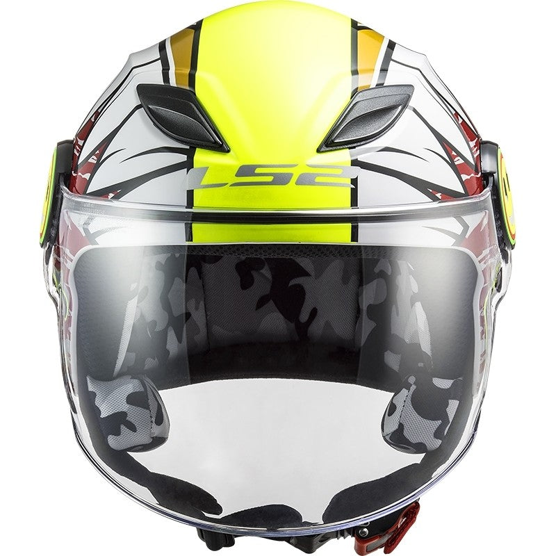 Casco Jet moto scooter Bambini LS2 OF602 FUNNY CRUNCH WHITE H-V YELLOW