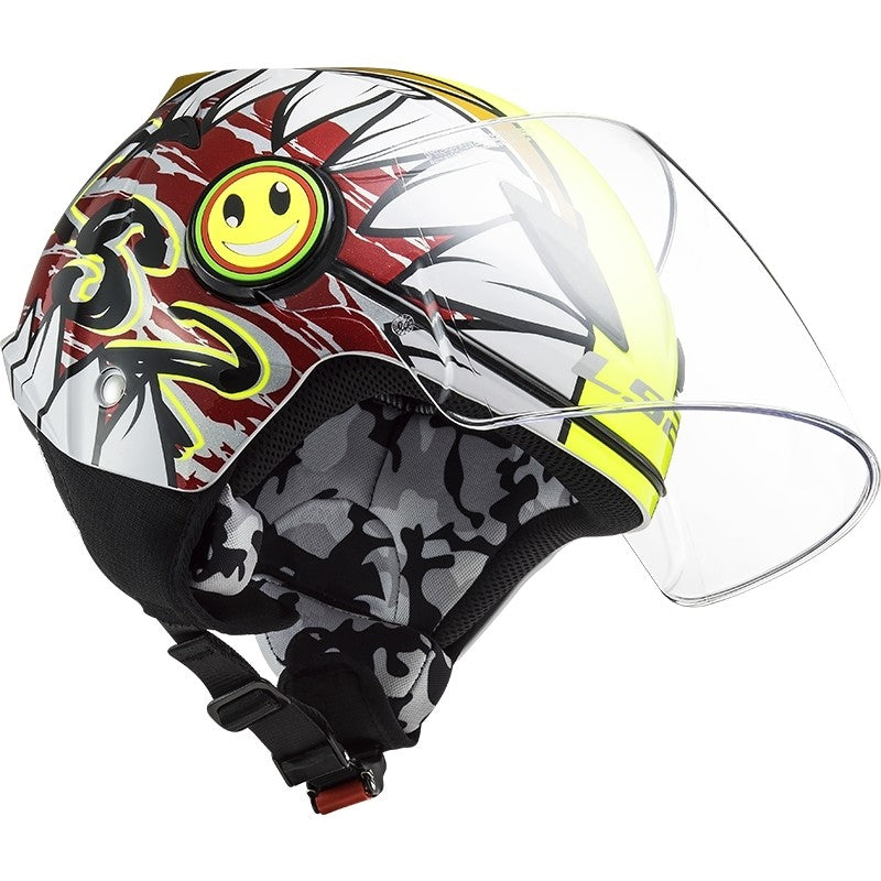 Casco Jet moto scooter Bambini LS2 OF602 FUNNY CRUNCH WHITE H-V YELLOW