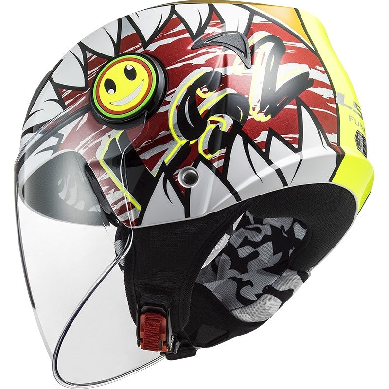 Casco Jet moto scooter Bambini LS2 OF602 FUNNY CRUNCH WHITE H-V YELLOW