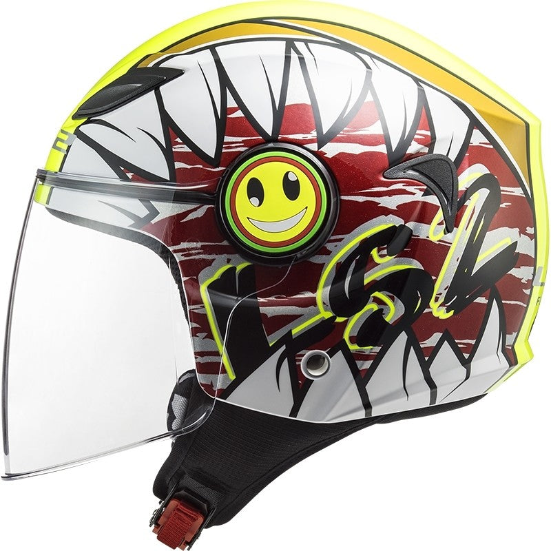 Casco Jet moto scooter Bambini LS2 OF602 FUNNY CRUNCH WHITE H-V YELLOW