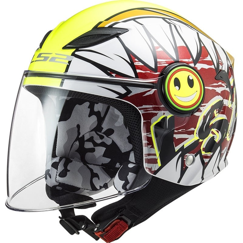 Casco Jet moto scooter Bambini LS2 OF602 FUNNY CRUNCH WHITE H-V YELLOW