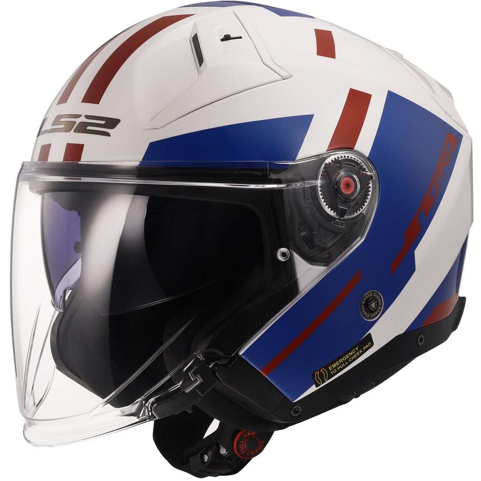 Casco per moto e scooter Jet Ls2 OF603 INFINITY II FOCUS WHITE BLUE RED