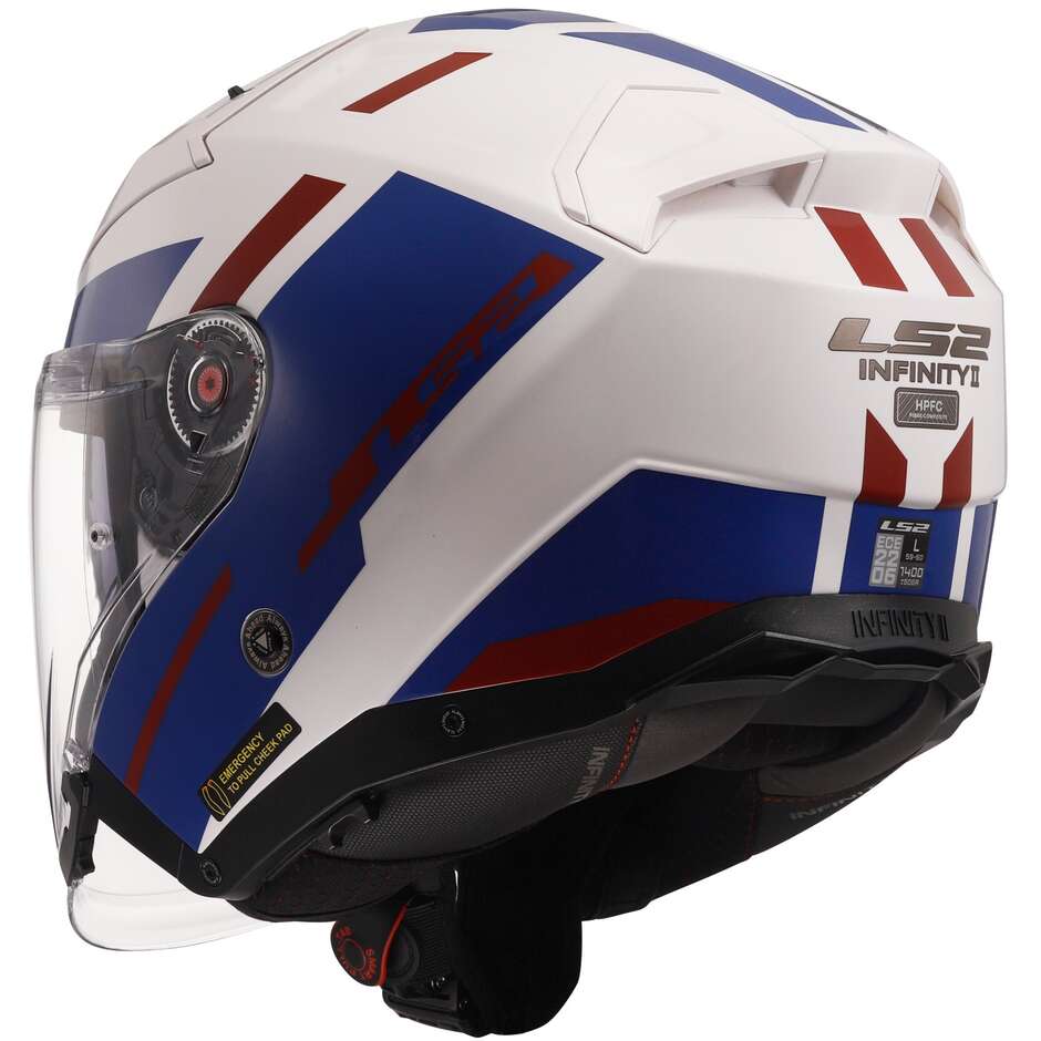 Casco per moto e scooter Jet Ls2 OF603 INFINITY II FOCUS WHITE BLUE RED