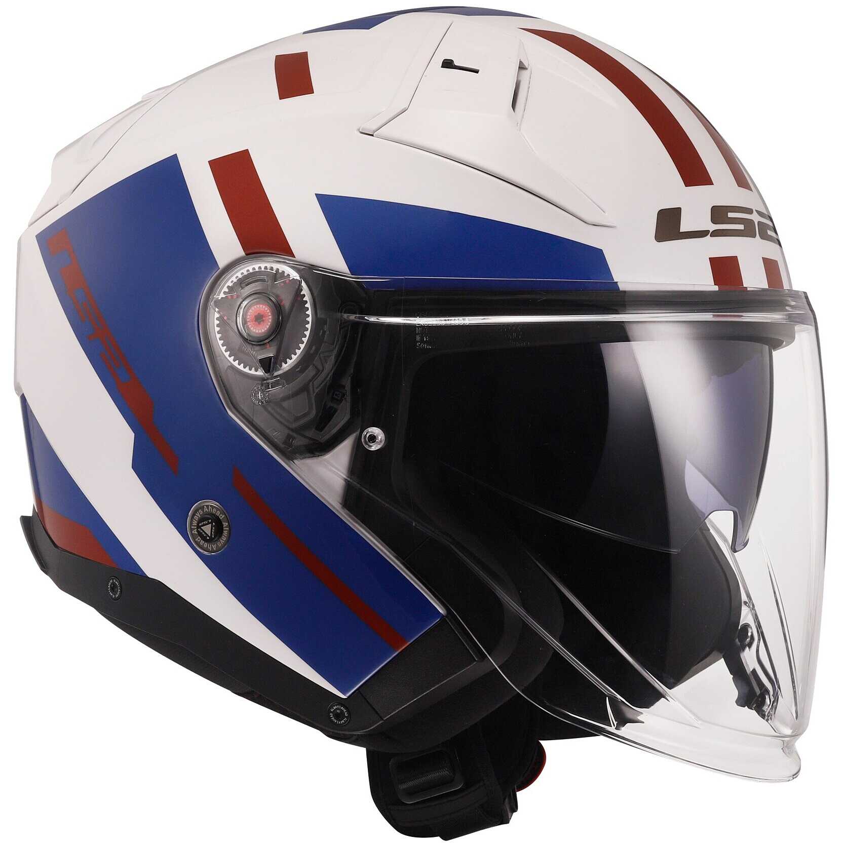 Casco per moto e scooter Jet Ls2 OF603 INFINITY II FOCUS WHITE BLUE RED