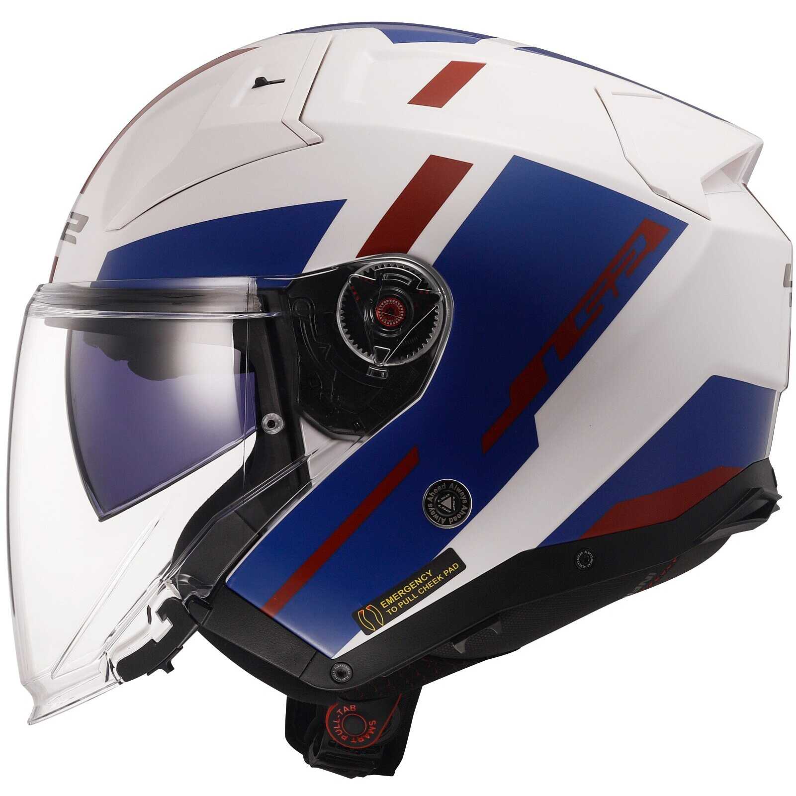 Casco per moto e scooter Jet Ls2 OF603 INFINITY II FOCUS WHITE BLUE RED