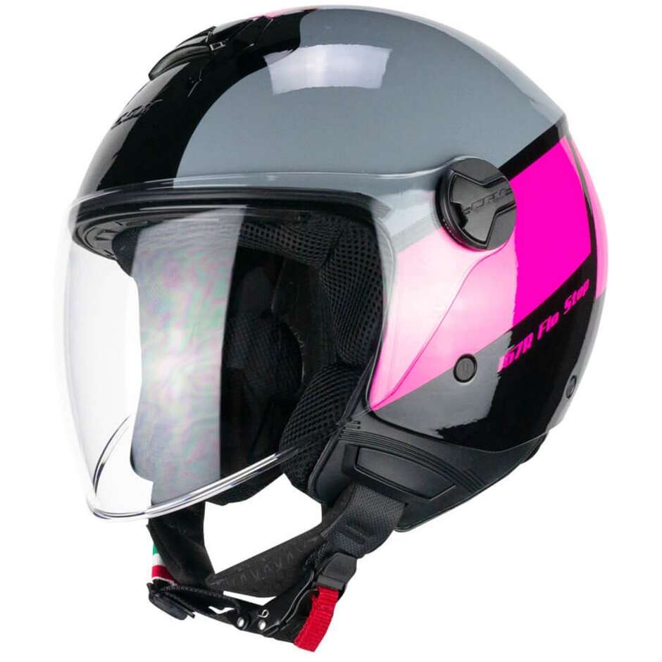 Casco moto e scooter Jet Cgm 167R FLO STEP Grigio Fucsia Visiera lunga  