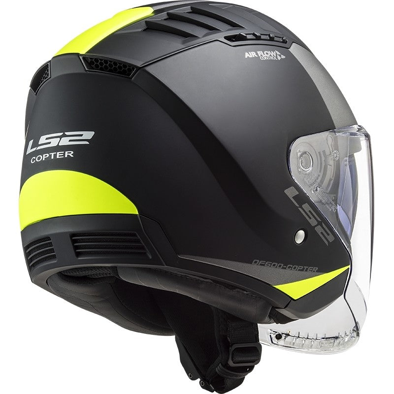 Casco per moto e scooter Jet Ls2 OF600 COPTER II URBANE Nero Giallo Opaco 