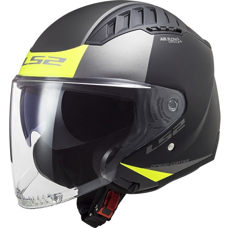 Casco per moto e scooter Jet Ls2 OF600 COPTER II URBANE Nero Giallo Opaco 