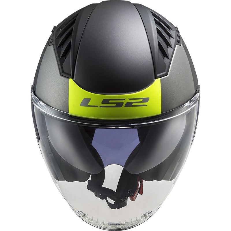 Casco per moto e scooter Jet Ls2 OF600 COPTER II URBANE Nero Giallo Opaco 