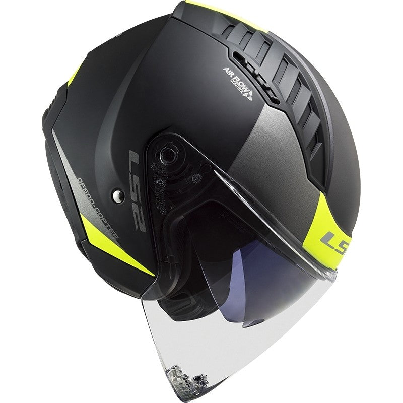 Casco per moto e scooter Jet Ls2 OF600 COPTER II URBANE Nero Giallo Opaco 