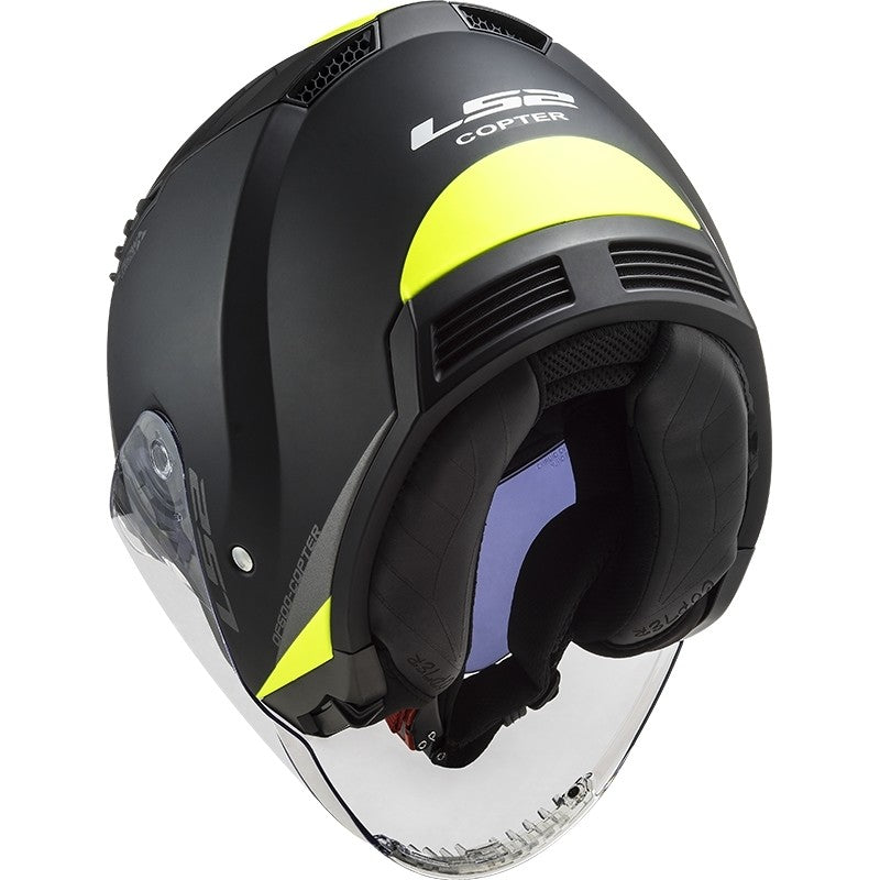 Casco per moto e scooter Jet Ls2 OF600 COPTER II URBANE Nero Giallo Opaco 