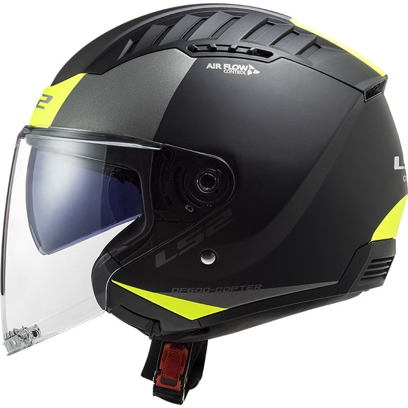 Casco per moto e scooter Jet Ls2 OF600 COPTER II URBANE Nero Giallo Opaco 