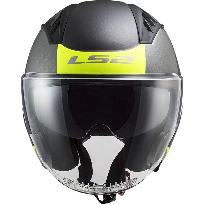 Casco per moto e scooter Jet Ls2 OF600 COPTER II URBANE Nero Giallo Opaco 