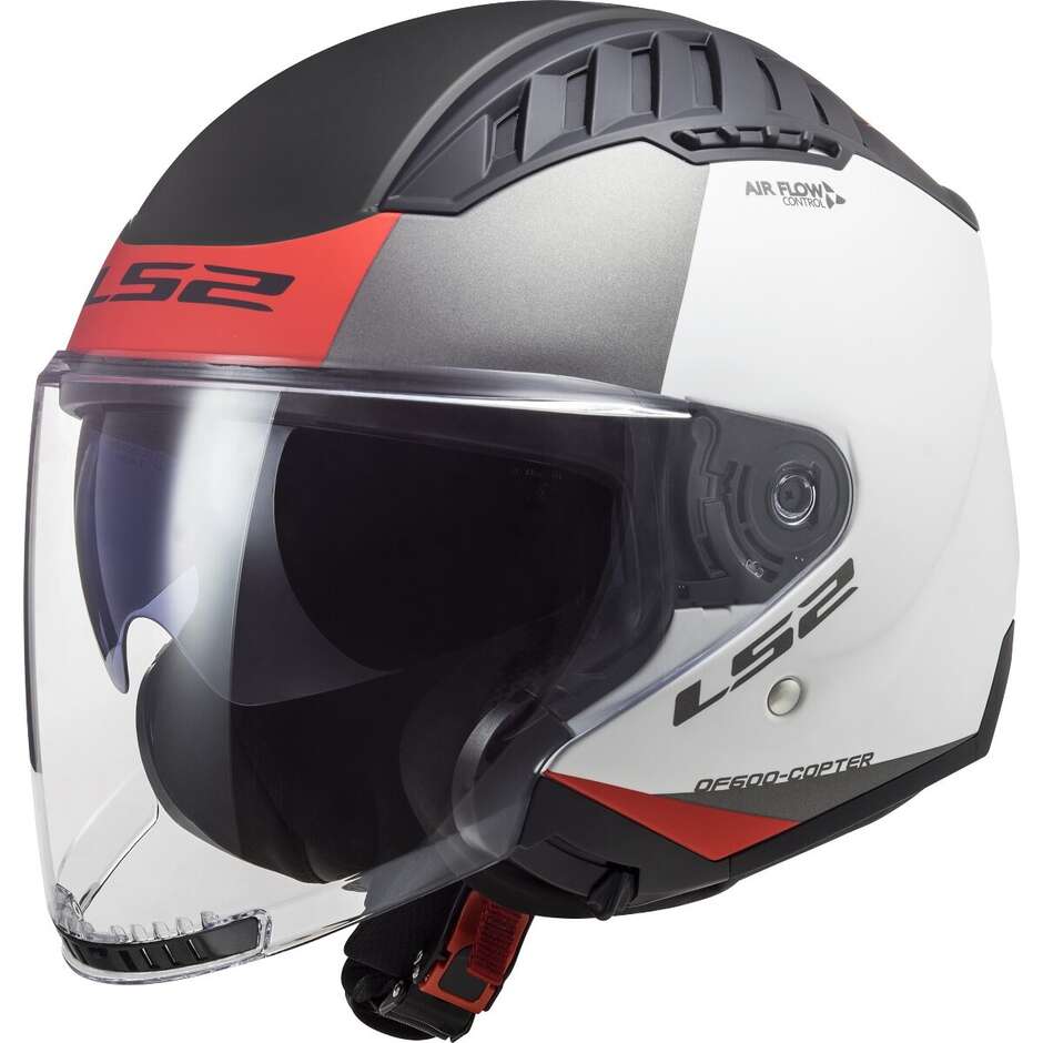 Casco per moto e scooter Jet Ls2 OF600 COPTER II URBANE BIANCO ROSSO