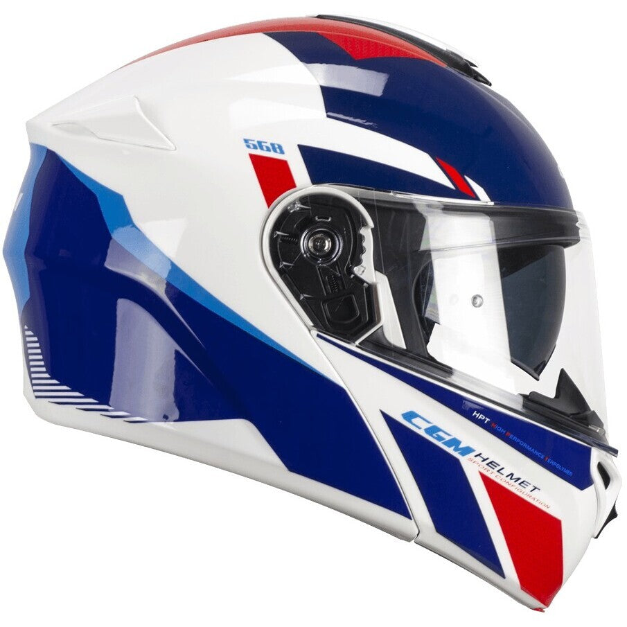 Casco per moto Modulare apribile Uomo Donna Cgm 568S BER SPORT Bianco Blu 