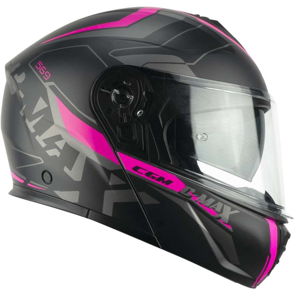 Casco per moto Modulare apribile Uomo Donna Cgm 569G C-MAX CITY Nero Fucsia fluo opaco