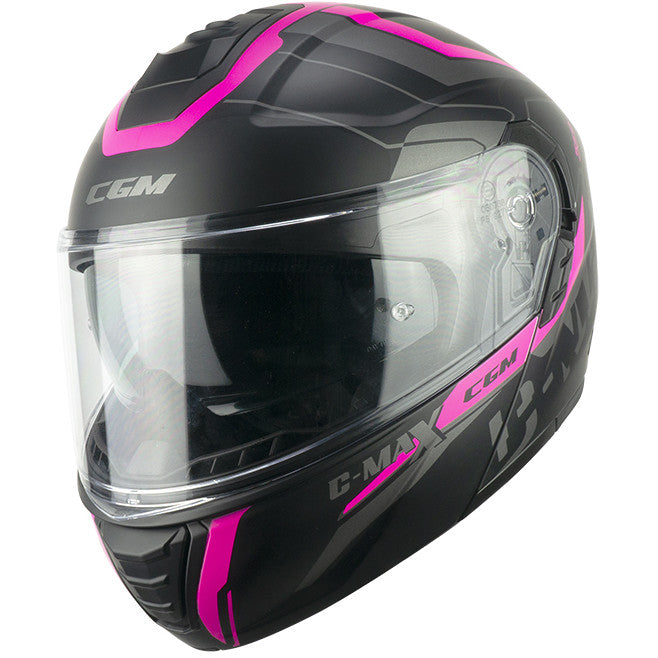 Casco per moto Modulare apribile Uomo Donna Cgm 569G C-MAX CITY Nero Fucsia fluo opaco